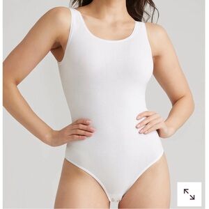 Yummie White Ruby Shaping Thong Bodysuit 360Sculpt Cotton Size L/XL